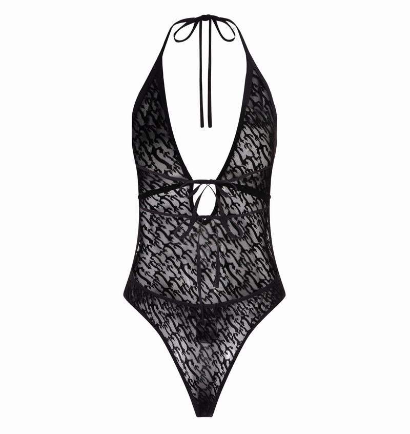 Body Trapstar Jacquard Mesh Halterneck Mujer Negros | Mexico-15426