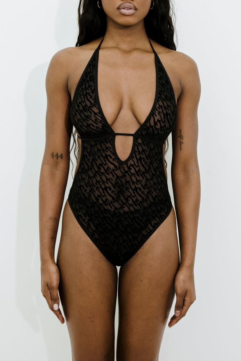 Body Trapstar Jacquard Mesh Halterneck Mujer Negros | Mexico-15426