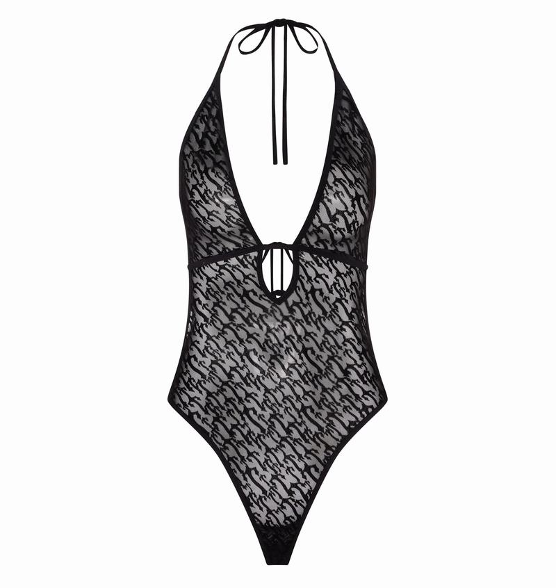 Body Trapstar Jacquard Mesh Halterneck Mujer Negros | Mexico-15426