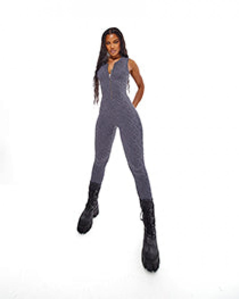 Body Trapstar Jacquard Zip Front Catsuit Mujer Grises | Mexico-06539