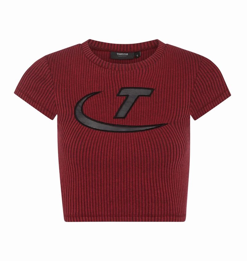 Camiseta Trapstar Two Tone Rib Tee Mujer Rojos Negros | Mexico-57106