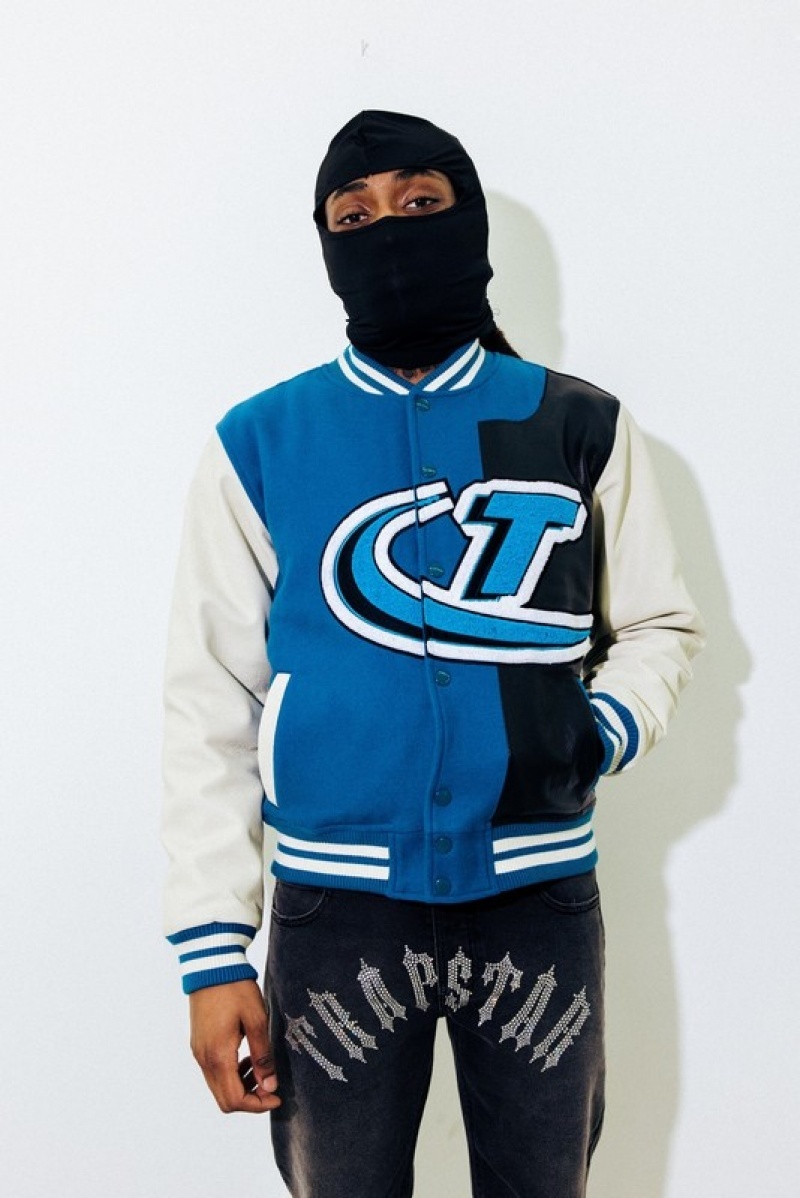 Chamarras Trapstar Hyperdrive T Chenille Varsity Hombre Azules Negros | Mexico-82637