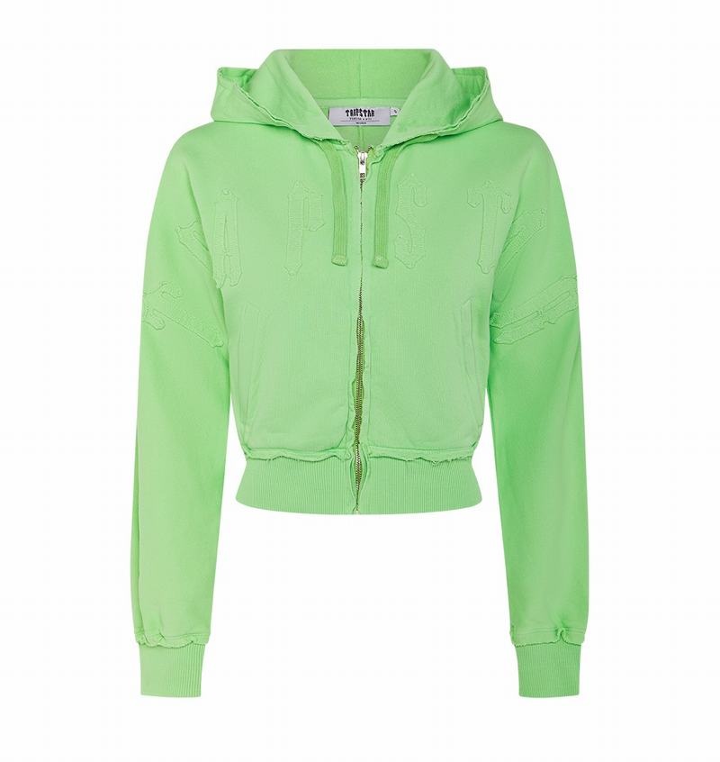 Chandals Trapstar Irongate Cropped Batwing Zip Hoodie Mujer Verdes | Mexico-58394