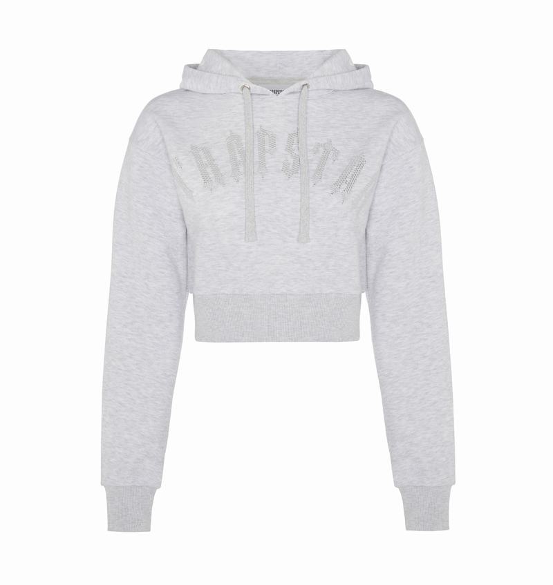 Chandals Trapstar Irongate Stud Cropped Hoodie Mujer Grises | Mexico-59016