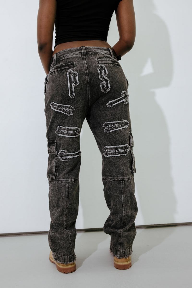 Pantalon Trapstar Arch Applique Distressed Denim Look Cargo Mujer Azules | Mexico-97385