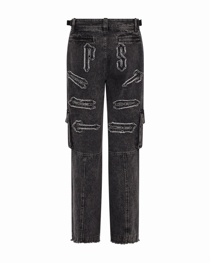 Pantalon Trapstar Arch Applique Distressed Denim Look Cargo Mujer Azules | Mexico-97385