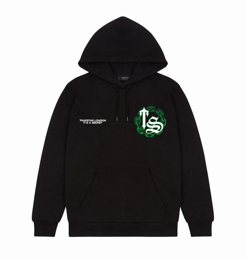 Sudadera con Capucha Trapstar Chain Script Hombre Negros Verdes | Mexico-81069