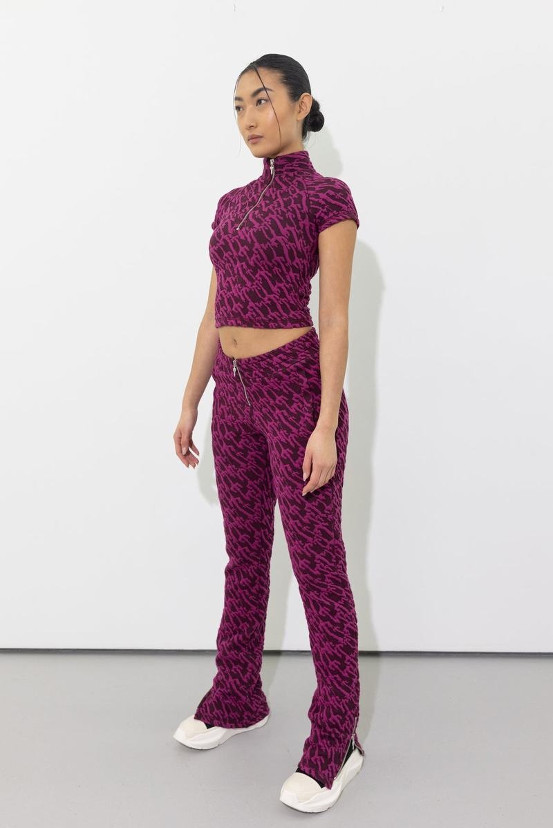 Tops Trapstar Jacquard Fitted Zip Crop Mujer Vino Rosas | Mexico-58904