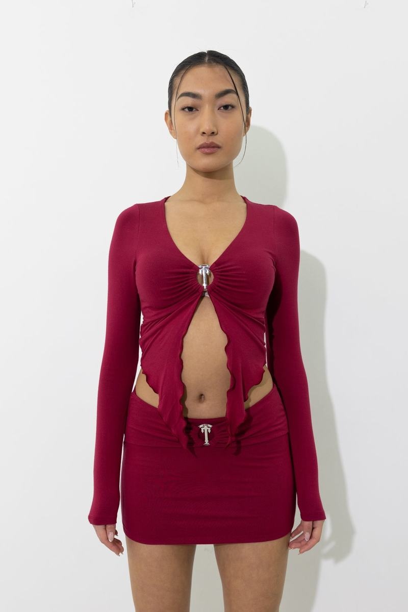 Tops Trapstar Long Sleeve Wing Hem Bralette Mujer Rojos | Mexico-73104