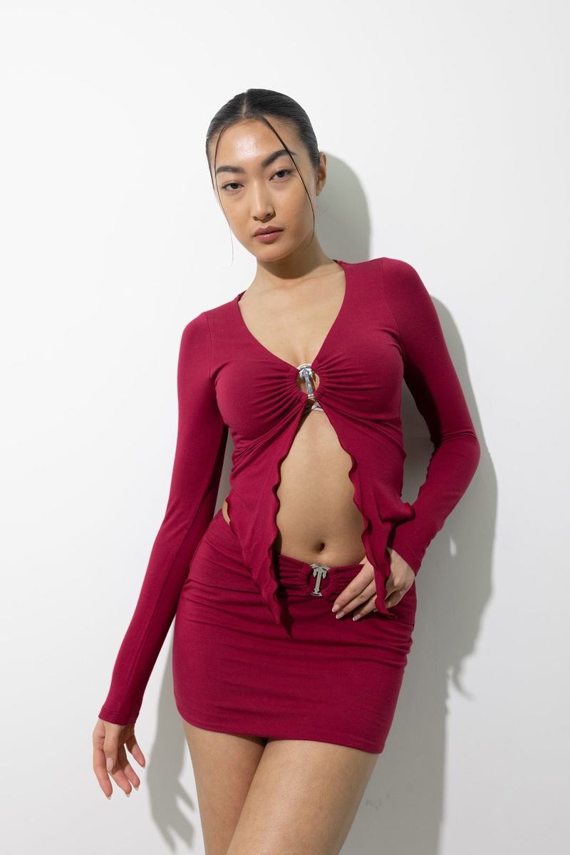 Tops Trapstar Long Sleeve Wing Hem Bralette Mujer Rojos | Mexico-73104